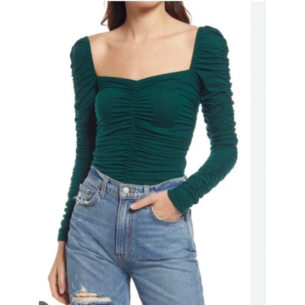 Reformation Esra Queen Anne Neck Top Emerald Green Large